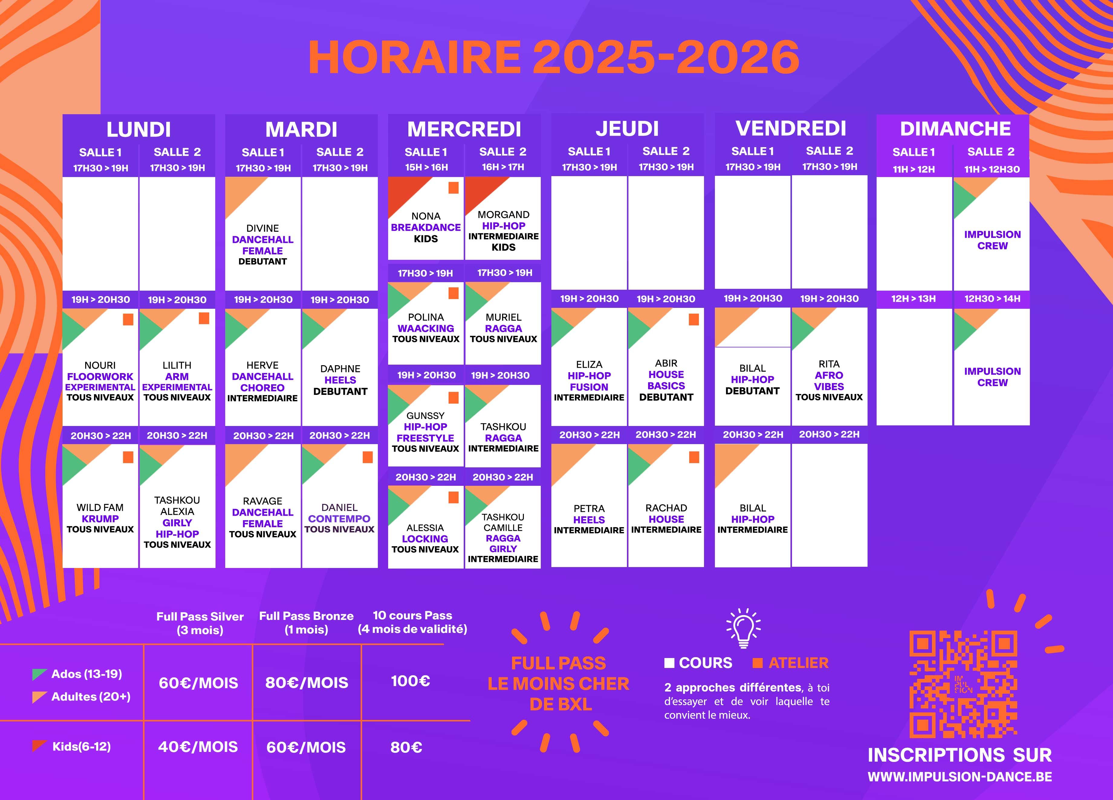 horaire cours de danse